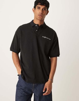 Polo Ralph Lauren Polo vestibilità comoda in jersey nera con scritta del logo-Nero