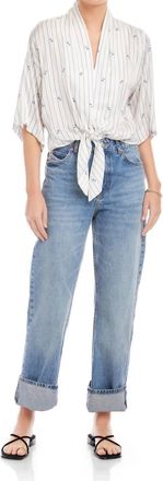 Fifteen Twenty Bernice Tie-Front Blouse In Cream/blue