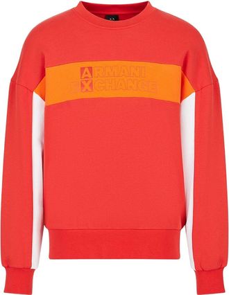 A|X Armani Exchange Heren Sweatshirt met ronde hals (Rood/Wit/Oranje)