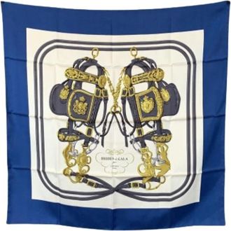 Herm&egrave;s Pre-owned Scarves, female, Blue, Size: ONE SIZE Pre-owned Brides De Gala Silk Scarf