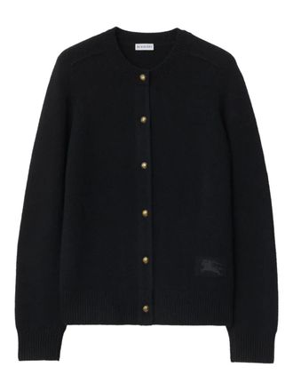 Burberry elbow-patch equestrian knight cardigan - women - Cashmere/Polyester/Elastane/Brass - L - Black