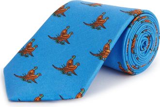Oliver Brown Pure Silk Pheasant Tie - Blue