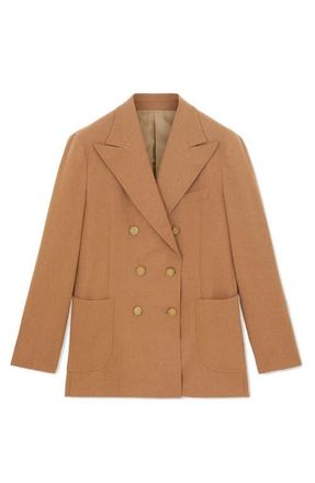 Fortela Bobbie Classic Double-Breasted Flannel Jacket in Camel at Nordstrom, Size 38 Eu