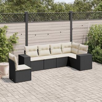 vidaXL Vidaxl - Set De Sof&aacute;s De Jard&iacute;n 6 Piezas Y Cojines Rat&aacute;n Sint&eacute;tico Negro