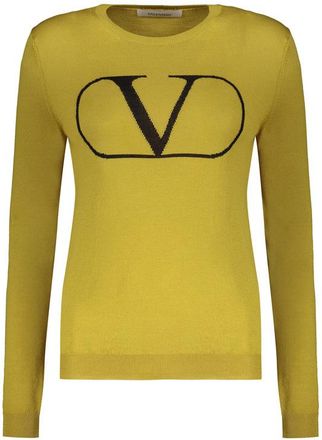 Valentino WomenS Yellow Wool Crewneck Sweater, Size 42