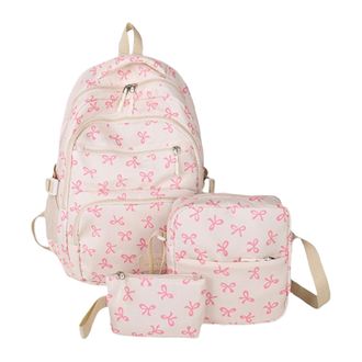 Generic 3pcs Bow Backpack Set, Preppy & Shoulder Bag Handbags, Bowknot Lightweight Kids Bookbag For Teen, College, Primary And Secondary