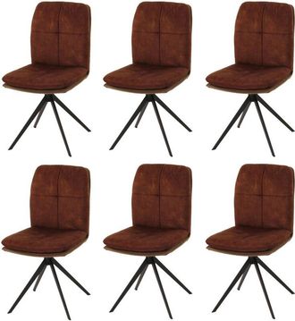 Hhg Lote de 6 sillas de comedor 178, silla de cocina sillón, posición automática giratoria, metal tela/textil, marrón