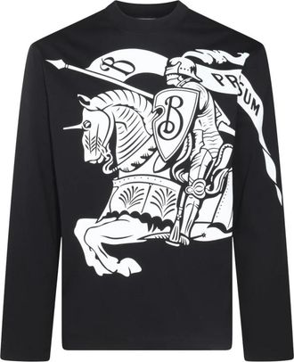 Burberry Zwart Katoenen T-shirt met Logo Print - Heren - Longsleeves - Zwart - S - Katoen - Tops