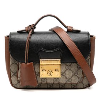 Gucci Pre-owned Gucci Mini GG Supreme and Calfskin Padlock Flap Pocket Satchel Ladies 0J5651U72YEX9LE1