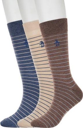 Original Penguin Cecil Stripe 3-Pack Crew Socks in Brown at Nordstrom Rack