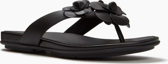 FitFlop Womens Fitflop Gracie Flower Leather Womens Black Flip Flops - Size: 7
