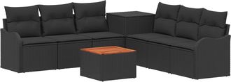 vidaXL Juego De Sof&aacute; 8 Uds. Negro Rat&aacute;n Sint&eacute;tico Y Acero Vidaxl