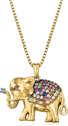 Ross-Simons Multicolored Sapphire Elephant Pendant Necklace in 18kt Gold Over Sterling