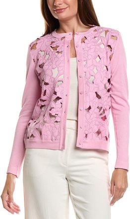 Oscar De La Renta Oscar De La Renta Cherry Blossoms Guipure Insert Silk-Blend Cardigan