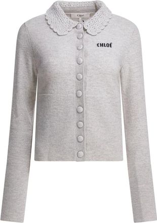 Chlo&eacute; Truien & Vesten, Dames, Grijs, M, Wol, Fitted Logo Cardigan