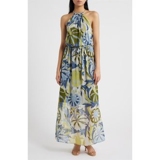 CeCe by Cynthia Steffe Floral Chain Neck Maxi Dress in Cream Multi at Nordstrom, Size X-Small