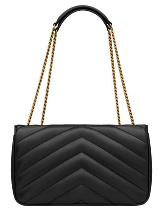 Saint Laurent Womens Loulou Medium Shoulder Bag Black Lamb Leather