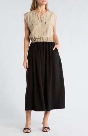 Ellen Tracy Sleeveless Crinkle Dress in Black/Sand at Nordstrom Rack, Size X-Small