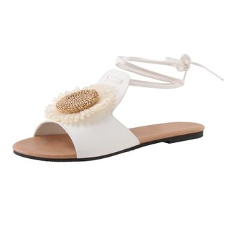 Generic Cocila Comfy Sandals For Women Uk Shoes Fashion Flat Strappy Mouth Sunflower Wrap White, 4.5 Wedge Sandles Comfortable+Sandals Brown Size 7 Widefit Tr