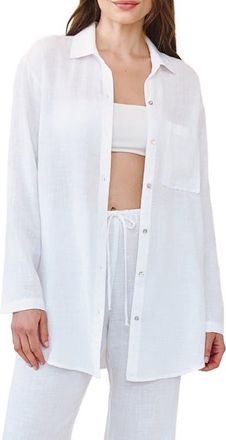 Bella Dahl Relaxed Fit Semisheer Cotton Blend Button-Up Tunic in White at Nordstrom, Size X-Small