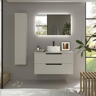 Cygnus Bath Mueble De Ba&ntilde;o Leni 100cm Gris Mate 2 Cajones Lavabo Sobre Encimera 1 Poza Porcelana
