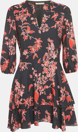 Alice & Olivia Alice + Olivia Black Floral Print Chiffon Short Dress