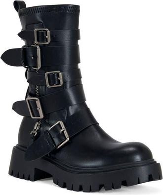 Azalea Wang Spridy Buckled Combat Boot in Black at Nordstrom, Size 6.5