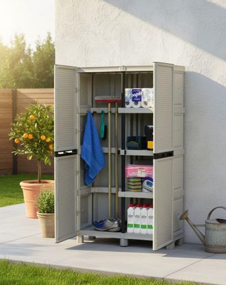 Dmora Armario Exterior O Interior, 2 Puertas Y 3 Estantes De Polipropileno, 100% Made In Italy, 100x39h172 Cm, Color Gris Claro, Con Embalaje Reforzado - Dm