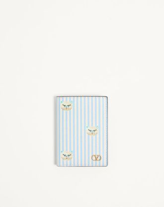 Valentino Garavani Portacarte Valentino Garavani VLogo Signature In Vitello Granato Con Stampa Le Chat De La Maison Uomo AZZURRO/AVORIO UNI