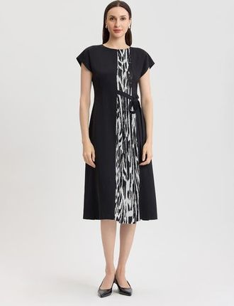 Misook Fit & Flare Abstract Animal Print Midi Dress in Black/new Ivory at Nordstrom, Size Xx-Large