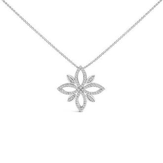 House of Brilliance Sterling Silver 1/2 Cttw Diamond Floral Cross Pendant Necklace at Nordstrom