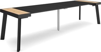 Skraut Home Mesa Consola Extensible, Mesa Comedor Plegable, 300, Para 14 Comensales, Patas De Madera, Estilo Moderno, Roble Y Negro - Skraut Home