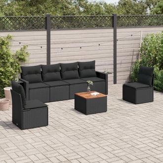 vidaXL Vidaxl - Set De Comedor De Jard&iacute;n 7 Pzas Y Cojines Rat&aacute;n Sint&eacute;tico Negro