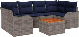 vidaXL Conjunto De Sof&aacute;s De Jard&iacute;n 7 Uds. Gris Rat&aacute;n Sint&eacute;tico Vidaxl