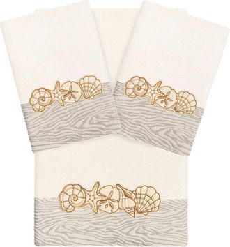Linum Home Textiles 100% Turkish Cotton Shell Row 3Pc Embellished Towel Set