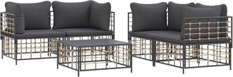 vidaXL Juego De Muebles De Jard&iacute;n 5 Pzas Y Cojines Rat&aacute;n Pe Antracita Vidaxl