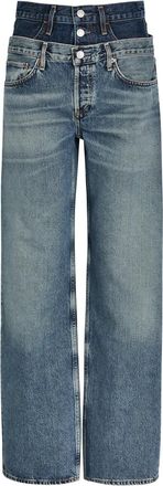 A Gold E Agolde Elson Layered Straight-leg Jeans - Dark Blue - 27 (W27 / UK8-10 / S)