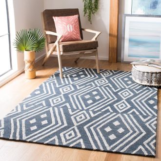 Safavieh Micro-Loop Hand Made Area rug, Navy / Blue Bohemian Style Non-Shedding