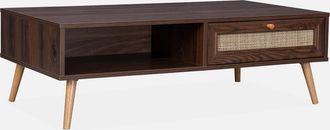 Sweeek Sweeek - Mesa De Centro Estilo Escandinavo De Ca&ntilde;a, Boheme, Madera Oscura, 110x59x39 Cm