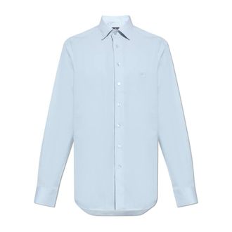 Etro Overhemd met geborduurd logo - Heren - Zakelijke Overhemden - Blauw - L - Katoen - Overhemden