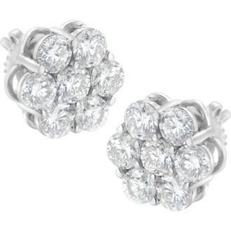 House of Brilliance Silver 2 Ct Floral Composite 7 Stone Diamond Stud Earring in White at Nordstrom