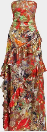 Ramy Brook Dominika Strapless Metallic Ruffle Gown