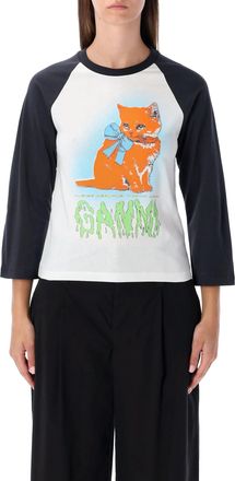 Ganni White Cropped Kitty 3/4 Sleeve T-shirt
