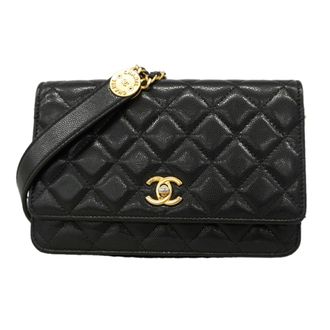 Chanel Black Grained Calfskin Chain/Shoulder Wallet (Pre-Owned)