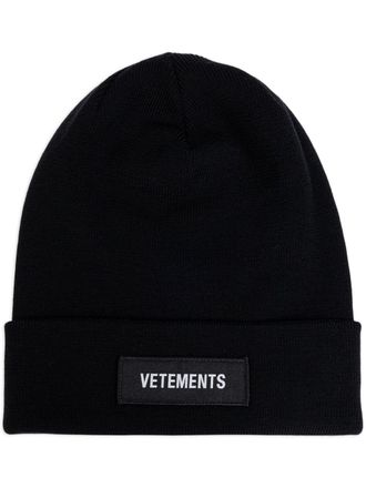 VETEMENTS logo wool beanie hat - Black