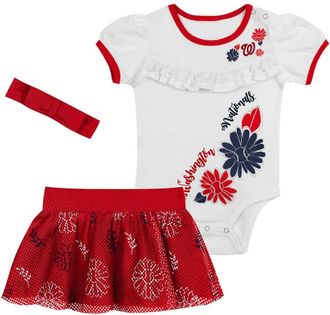 Outerstuff Newborn White/Red Washington Nationals Sweet Catcher 3-Piece Bodysuit, Headband and Skirt Set at Nordstrom, Size 0-3M