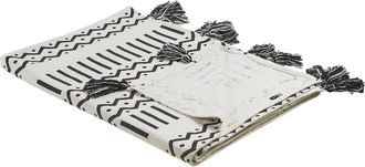 Beliani Manta De Algod&oacute;n Negro Blanco 130 X 180 Cm Patr&oacute;n Tribal Africano Flecos Unnao