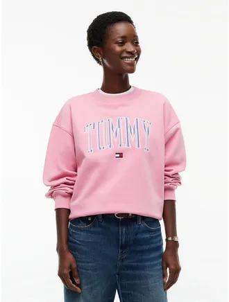 Tommy Hilfiger Womens Varsity Tommy Logo Crewneck Sweatshirt - Mystic Pink - XXL