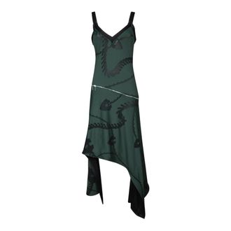Burberry Midi Dresses, female, Green, Size: 2XS Asymmetric Dress with Chain