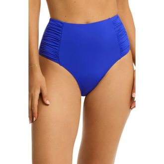 Sea Level Australia High Waist Gathered Side Swim Bottoms in Cobalt at Nordstrom, Size 10 Us